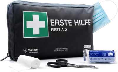 FLEXEO KFZ-Verbandtasche nach DIN 13164 – Erste-Hilfe-Set fürs Auto, europaweit gültig, inkl. 2 Masken