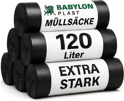 Babylonplast Müllsäcke 120L 20er – Extra reißfeste Abfallsäcke 70µ/Typ 100 für Krisenvorsorge