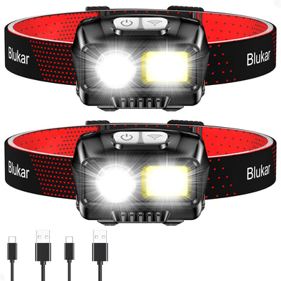 Blukar K9111 LED-Stirnlampe 2er Set – USB wiederaufladbar, 8 Lichtmodi, Bewegungssensor, IPX5