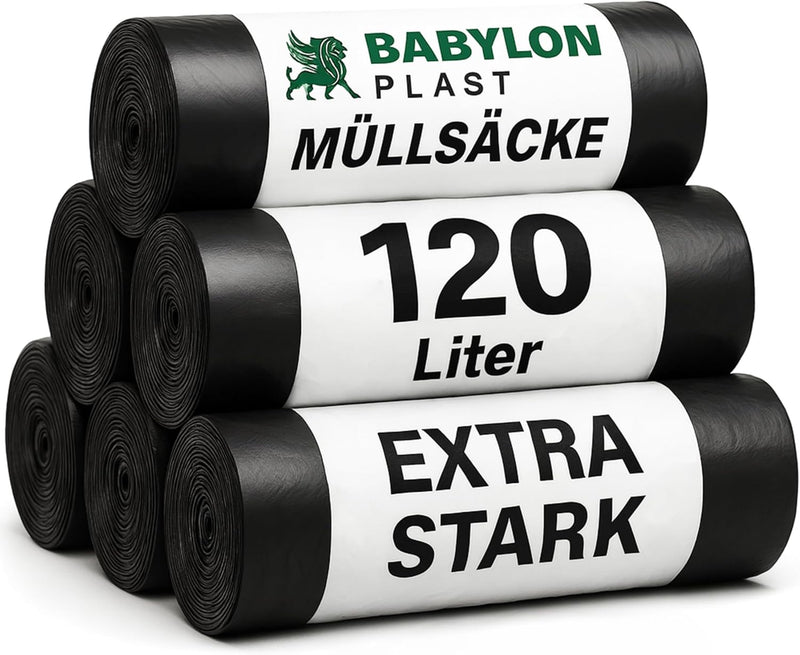 Babylonplast Müllsäcke 120L 20er – Extra reißfeste Abfallsäcke 70µ/Typ 100 für Krisenvorsorge