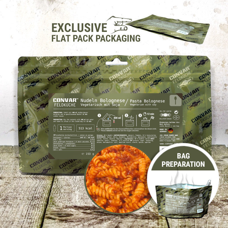 CONVAR Feldküche Nudeln Bolognese 150g Instant-Gericht Notvorrat Krisenvorsorge